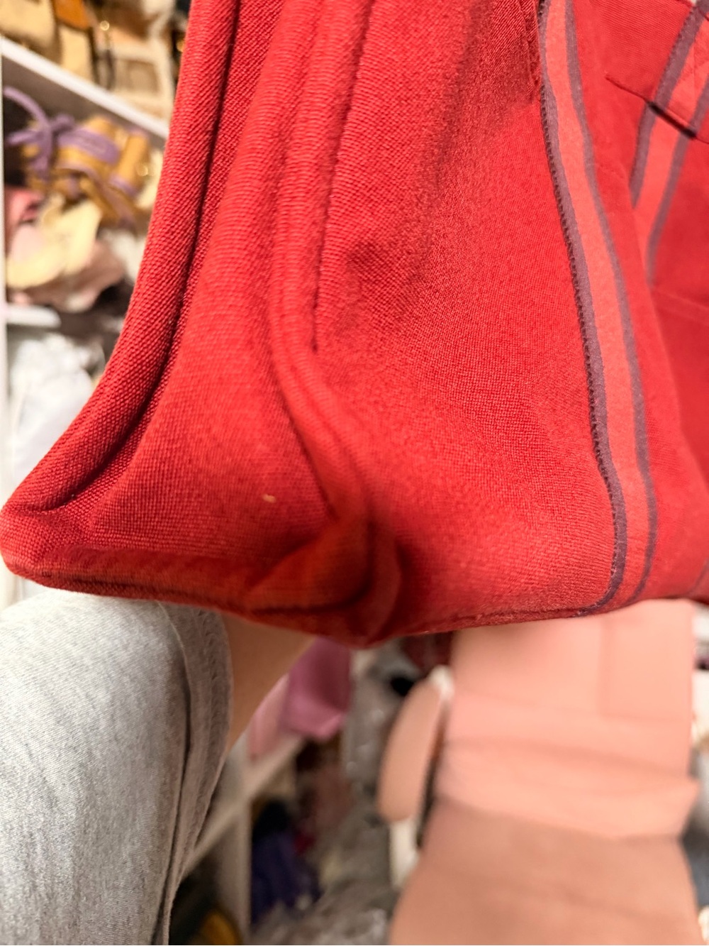 0001. Authentic HERMES Sac Deauville Handbag Tote Bag Canvas Red Silver Hardware - Picture 10 of 12